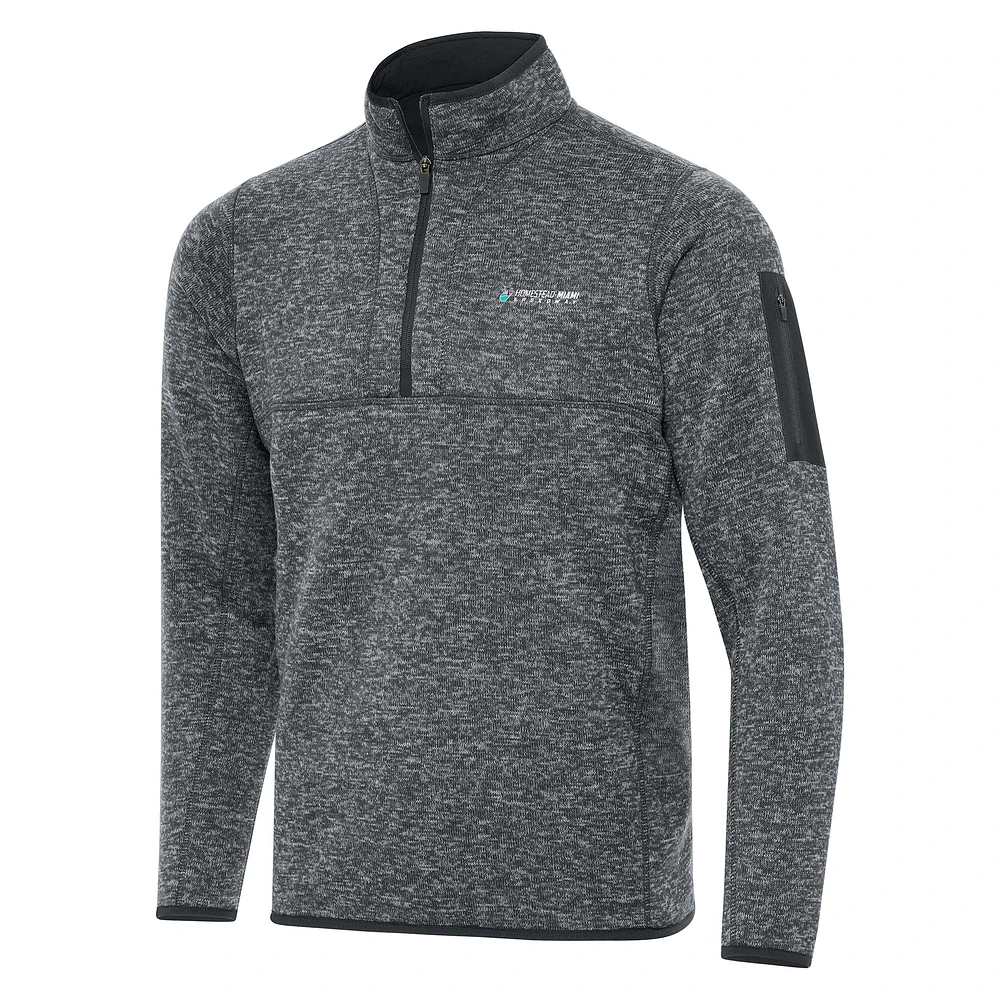 Men's Antigua Heather Gray Homestead-Miami Speedway Fortune 1/2-Zip Pullover Jacket