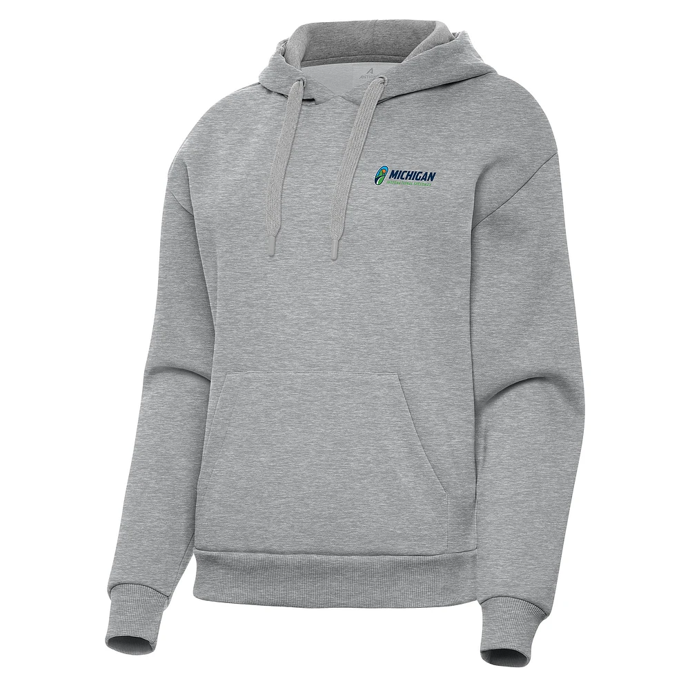 Women's Antigua Heather Gray Michigan International Speedway Victory Pullover Hoodie