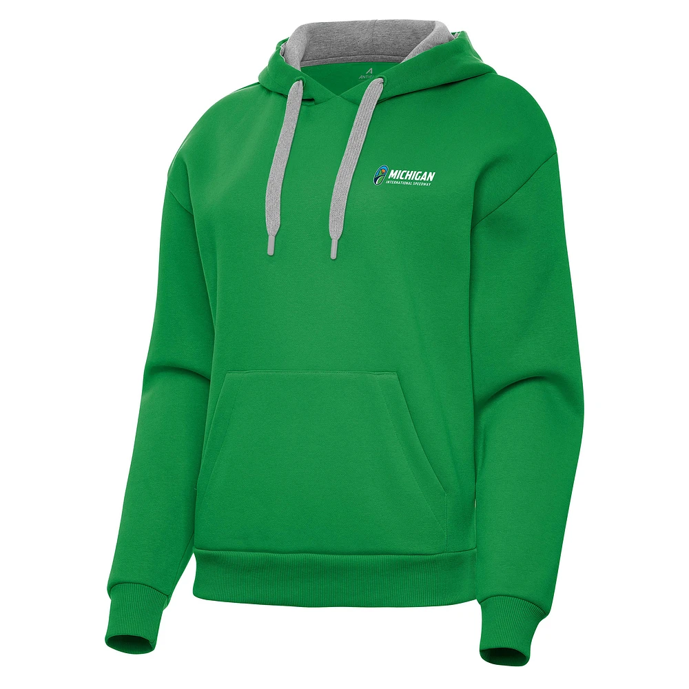 Women's Antigua Kelly Green Michigan International Speedway Victory Pullover Hoodie