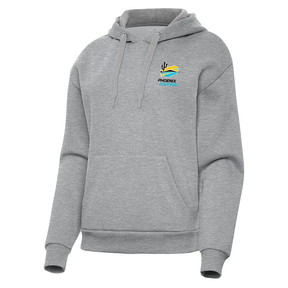 Women's Antigua Heather Gray Phoenix Raceway Victory Pullover Hoodie