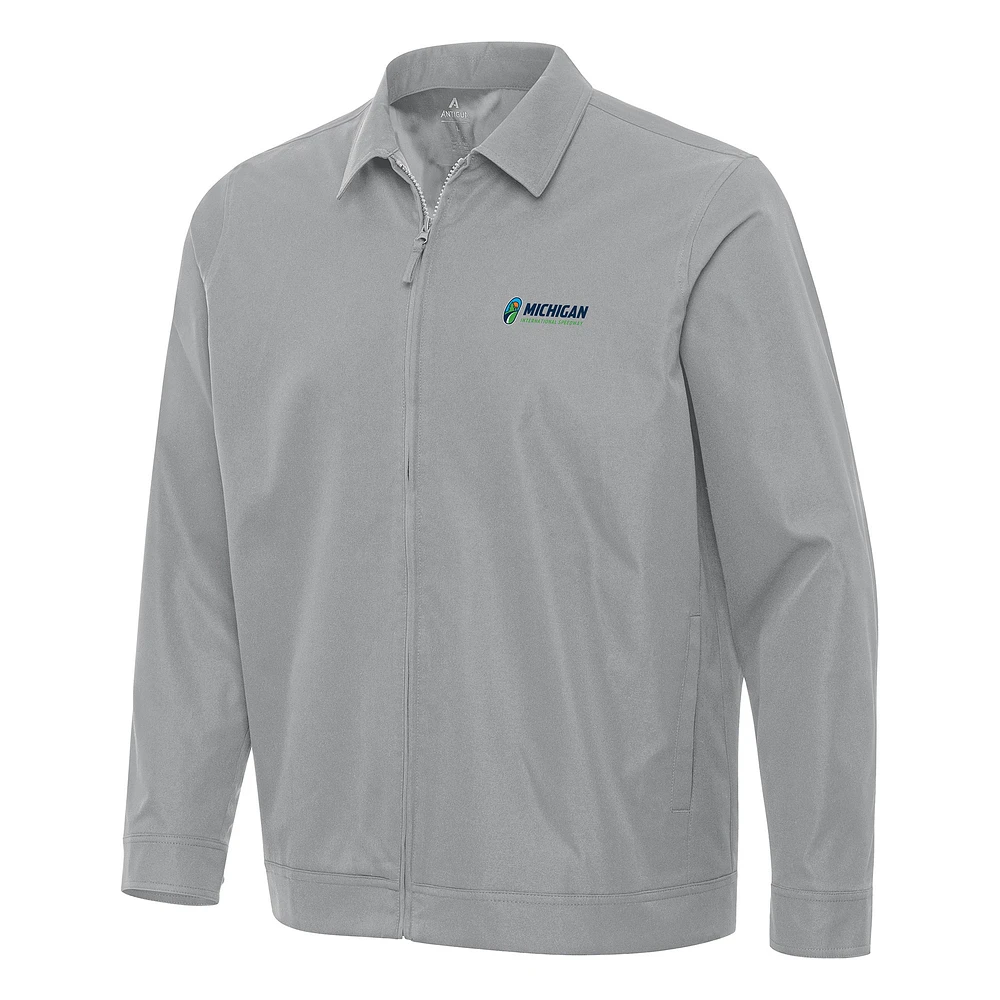 Men's Antigua Gray Michigan International Speedway Pivot Full-Zip Jacket