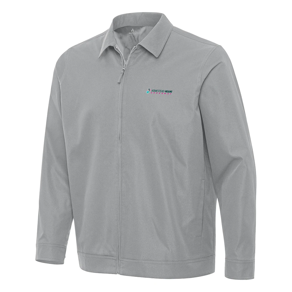 Men's Antigua Gray Homestead-Miami Speedway Pivot Full-Zip Jacket