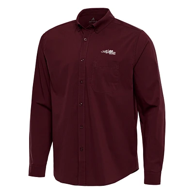 Flight Woven Tri-Blend Long Sleeve Button-Down Shirt Antigua Maroon