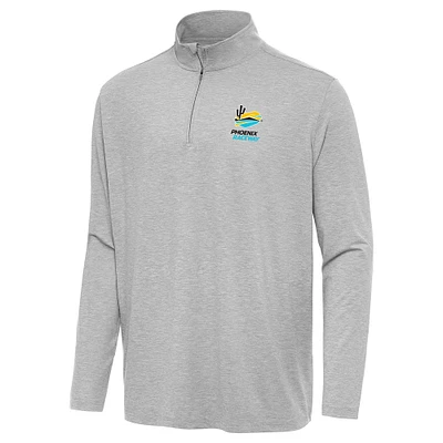 Men's Antigua Heather Gray Phoenix Raceway Hunk Quarter-Zip Pullover Top