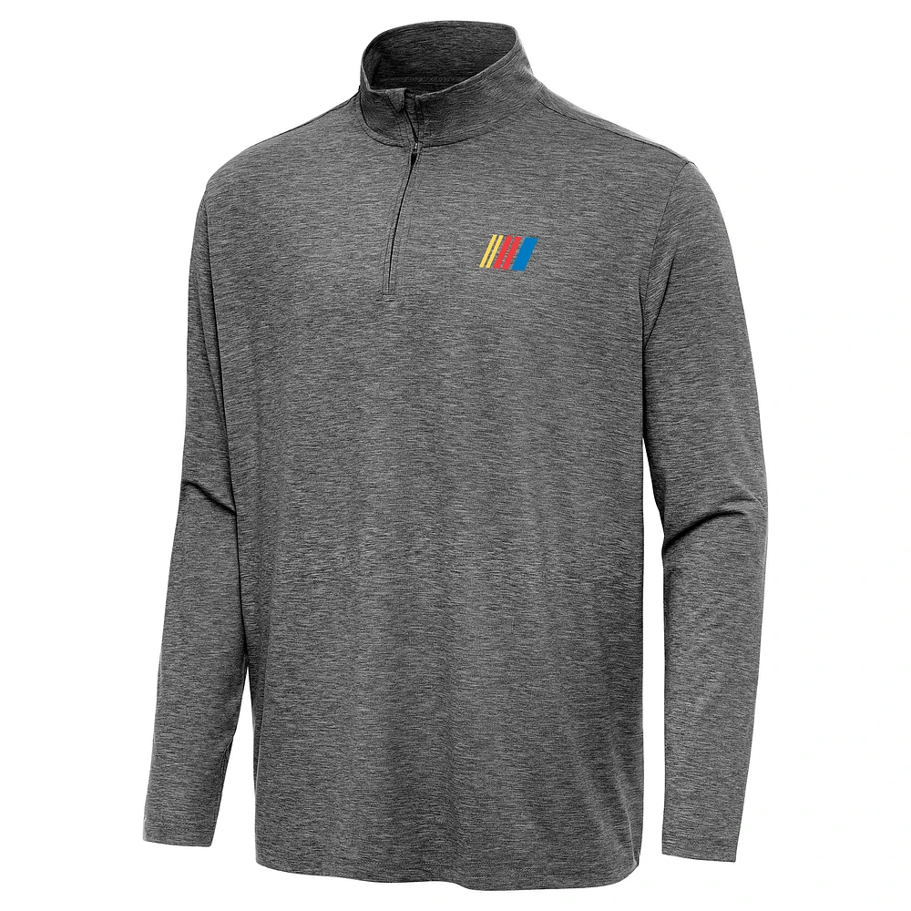 Men's Antigua Heather Black NASCAR Merchandise Hunk Quarter-Zip Pullover Top