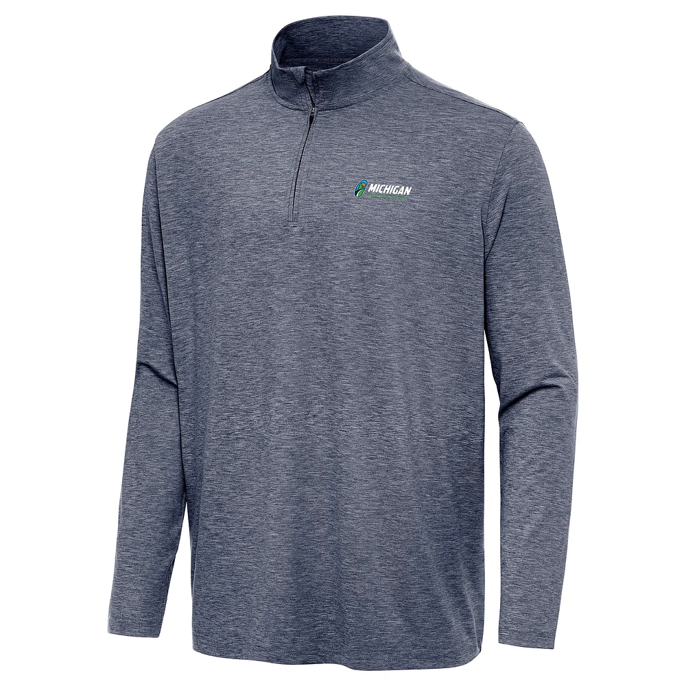 Men's Antigua Heather Navy Michigan International Speedway Hunk Quarter-Zip Pullover Top