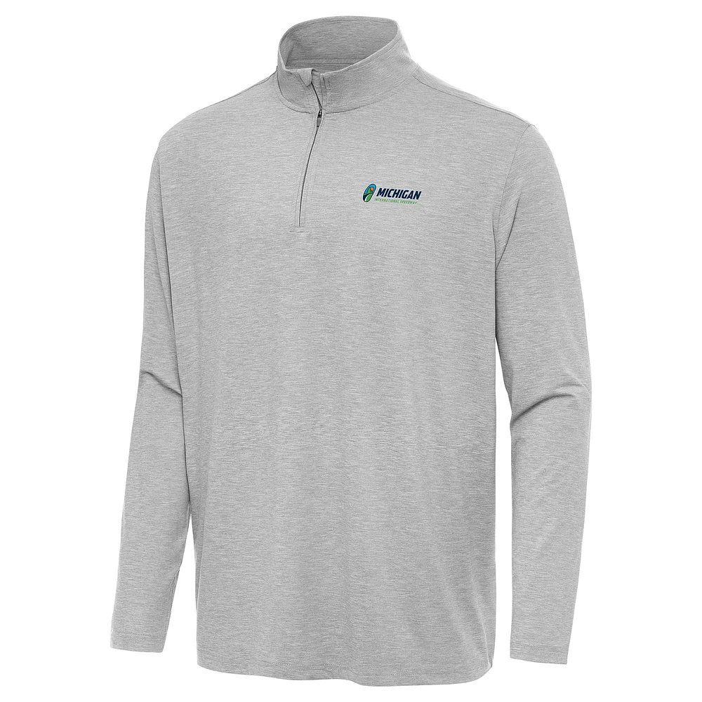 Men's Antigua Heather Gray Michigan International Speedway Hunk Quarter-Zip Pullover Top