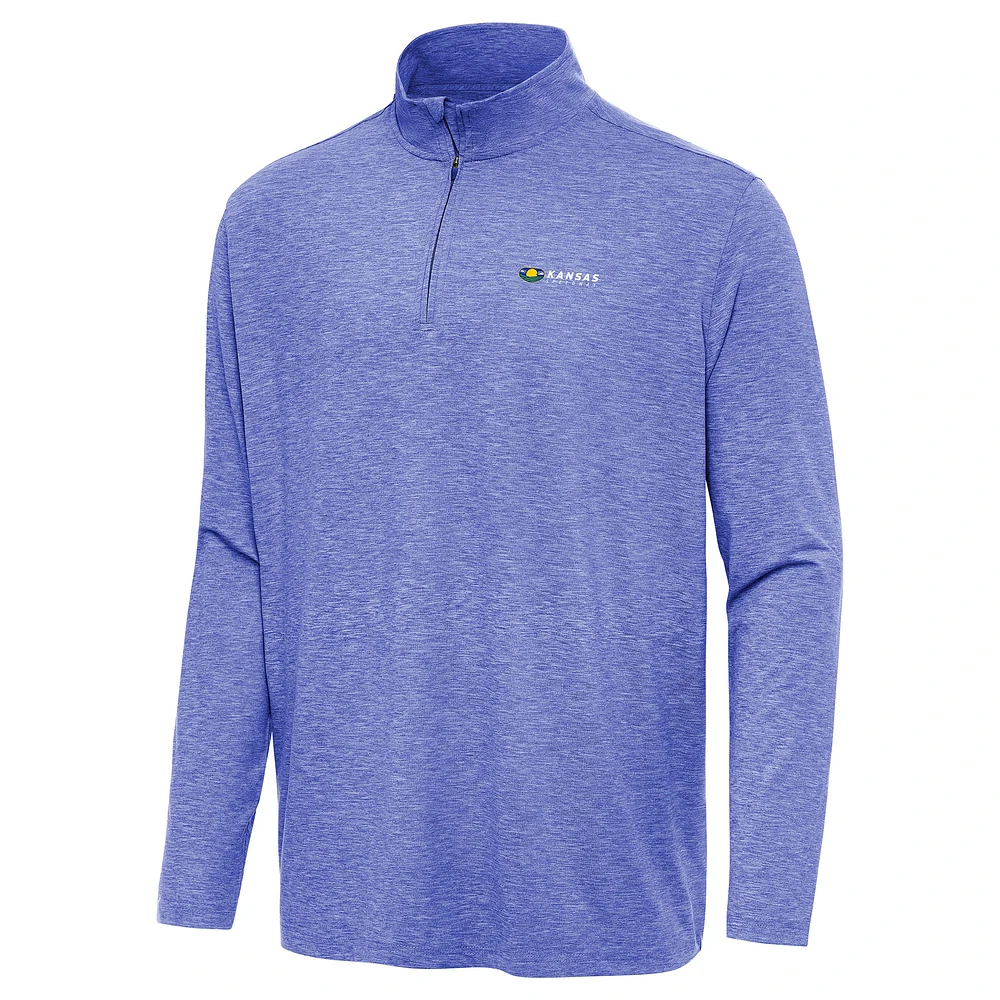 Men's Antigua Heather Royal Kansas Speedway Hunk Quarter-Zip Pullover Top