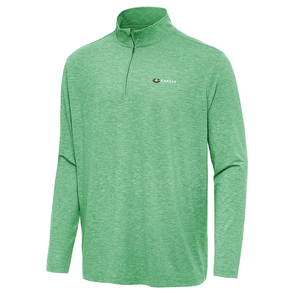 Men's Antigua Heather Kelly Green Kansas Speedway Hunk Quarter-Zip Pullover Top
