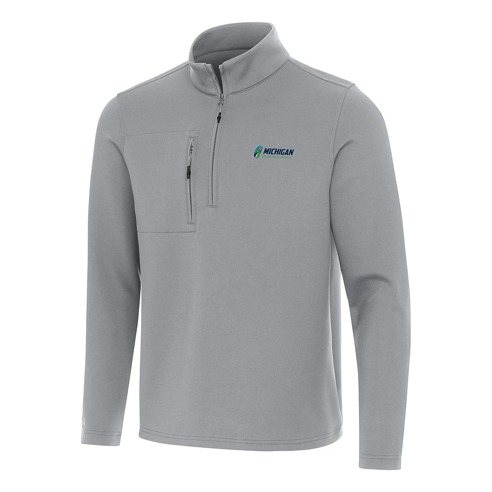 Men's Antigua Gray Michigan International Speedway Insider Quarter-Zip Pullover Top