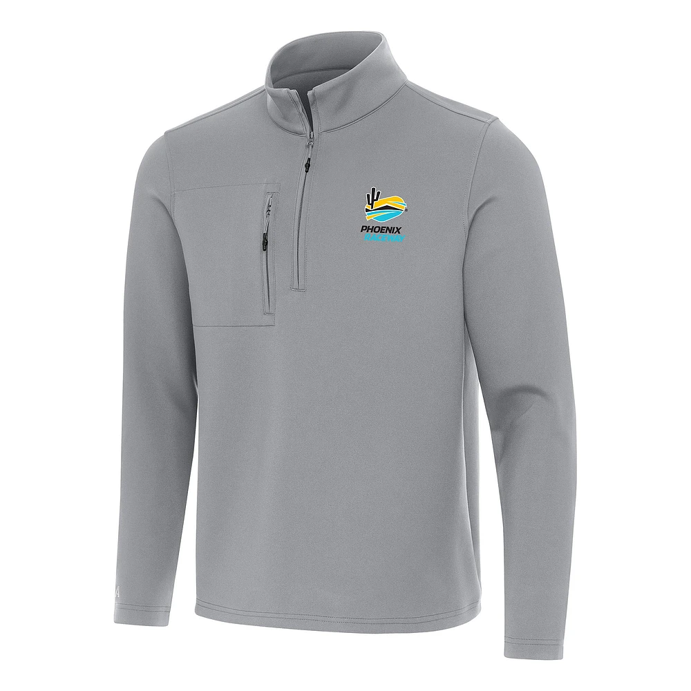 Men's Antigua Gray Phoenix Raceway Insider Quarter-Zip Pullover Top
