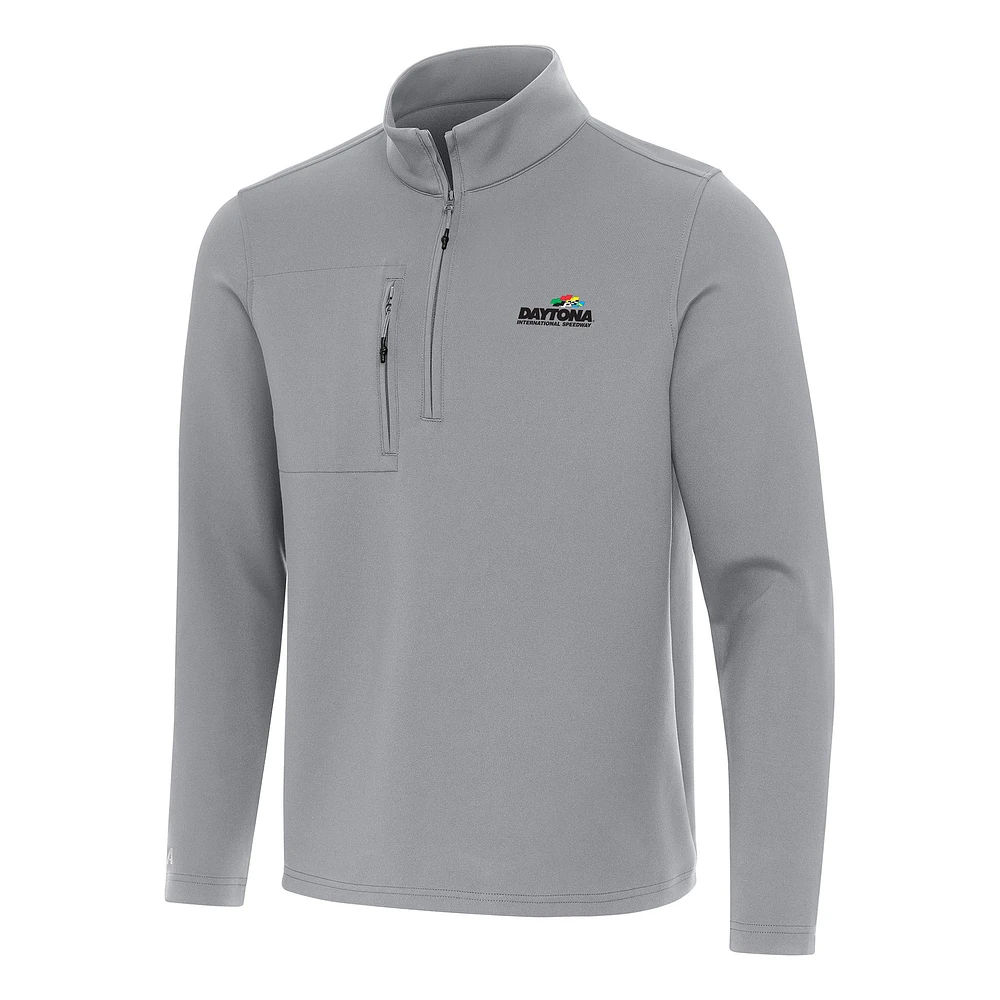 Men's Antigua Gray Daytona International Speedway Insider Quarter-Zip Pullover Top