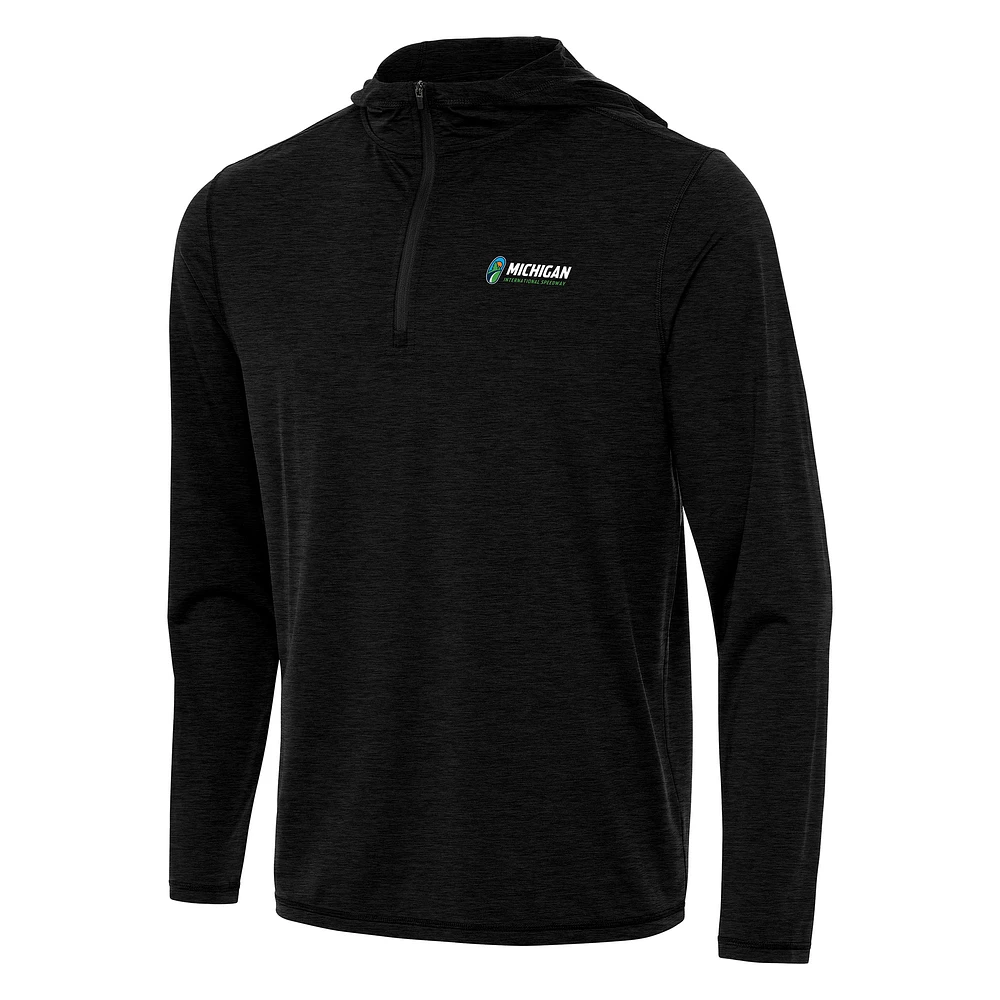 Men's Antigua Heather Black Michigan International Speedway Tidy Quarter-Zip Pullover Hoodie