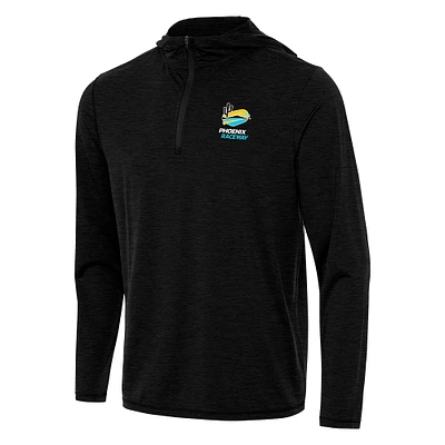 Men's Antigua Heather Black Phoenix Raceway Tidy Quarter-Zip Pullover Hoodie