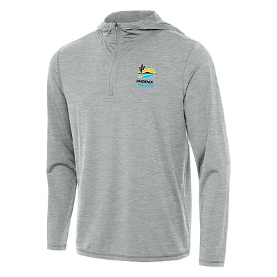 Men's Antigua Heather Gray Phoenix Raceway Tidy Quarter-Zip Pullover Hoodie