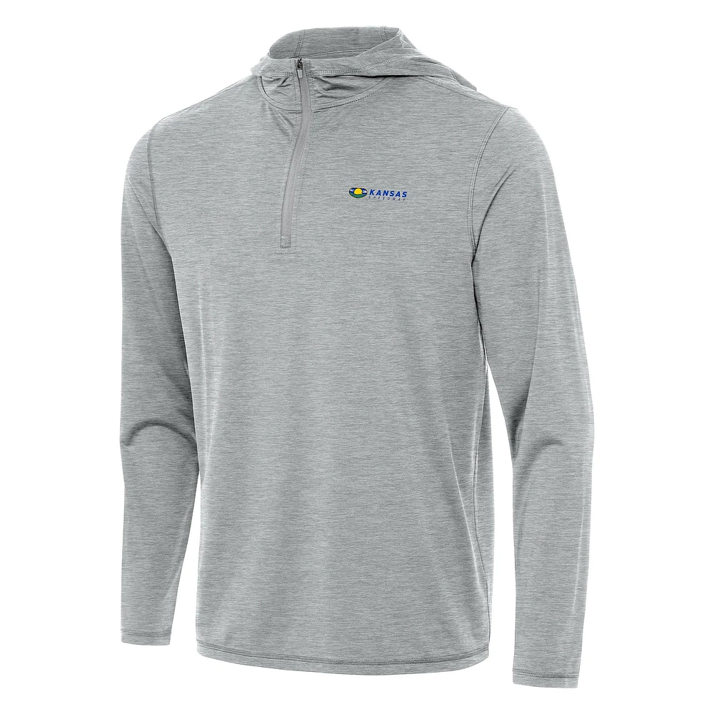 Men's Antigua Heather Gray Kansas Speedway Tidy Quarter-Zip Pullover Hoodie