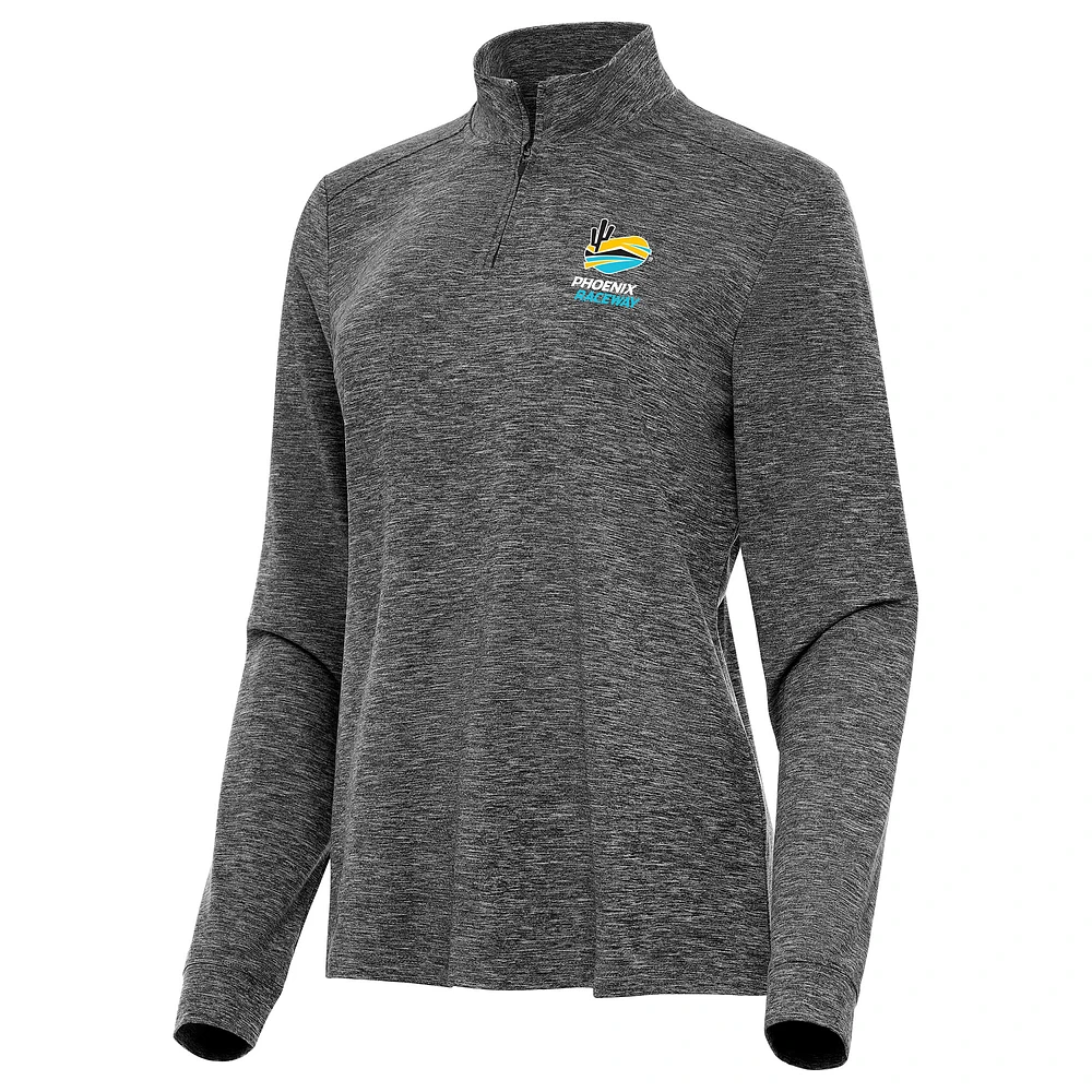 Women's Antigua Heather Phoenix Raceway Mentor Long Sleeve Quarter-Zip Mock Polo