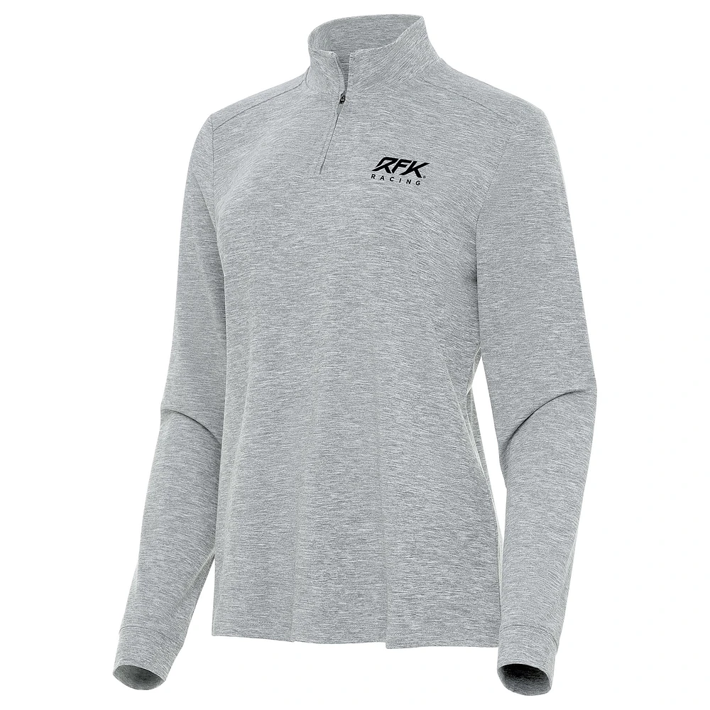 Women's Antigua Heather Gray Roush Fenway Keselowski Racing Mentor Long Sleeve Quarter-Zip Mock Polo