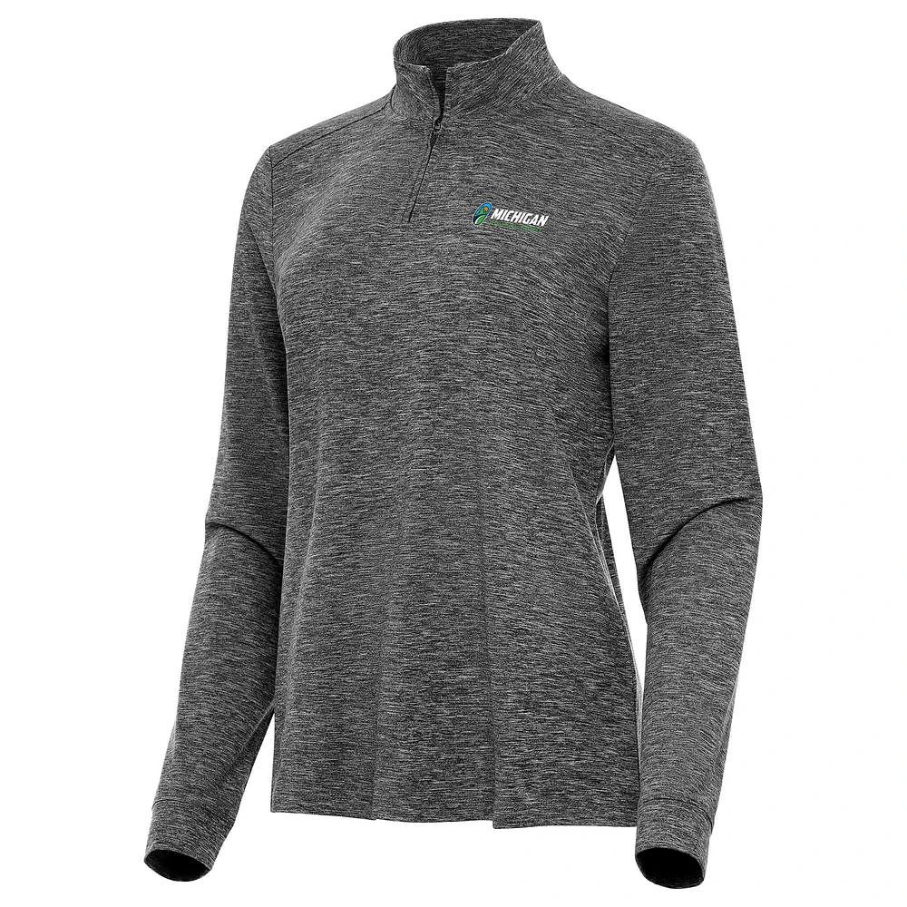 Women's Antigua Heather Michigan International Speedway Mentor Long Sleeve Quarter-Zip Mock Polo