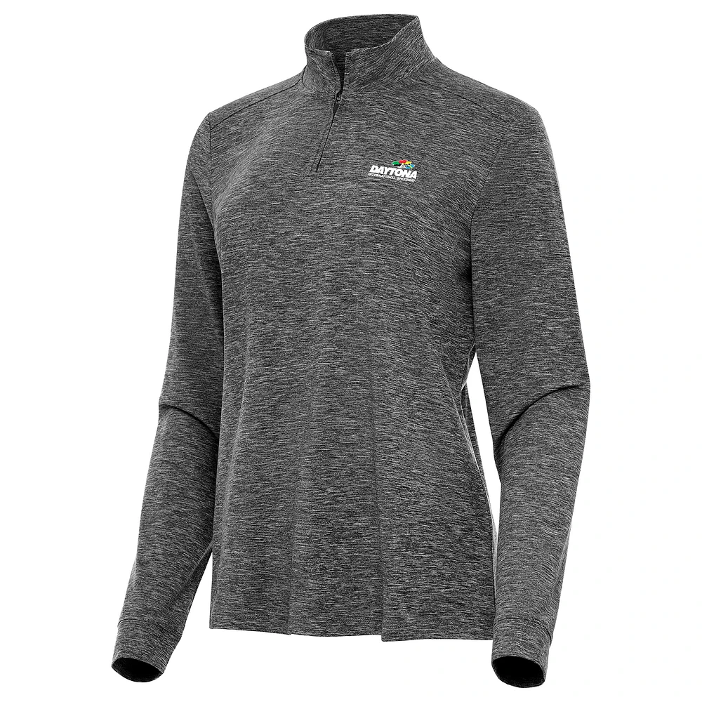 Women's Antigua Heather Daytona International Speedway Mentor Long Sleeve Quarter-Zip Mock Polo