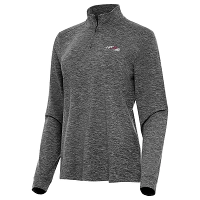 Women's Antigua Heather Black Joe Gibbs Racing Mentor Long Sleeve Quarter-Zip Mock Polo