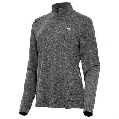 Women's Antigua Heather Black Kansas Speedway Mentor Long Sleeve Quarter-Zip Mock Polo