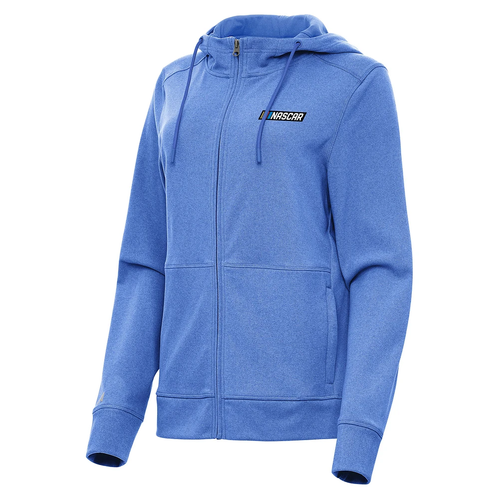 Women's Antigua Heather Royal NASCAR Merchandise Seeker Full-Zip Hoodie Jacket