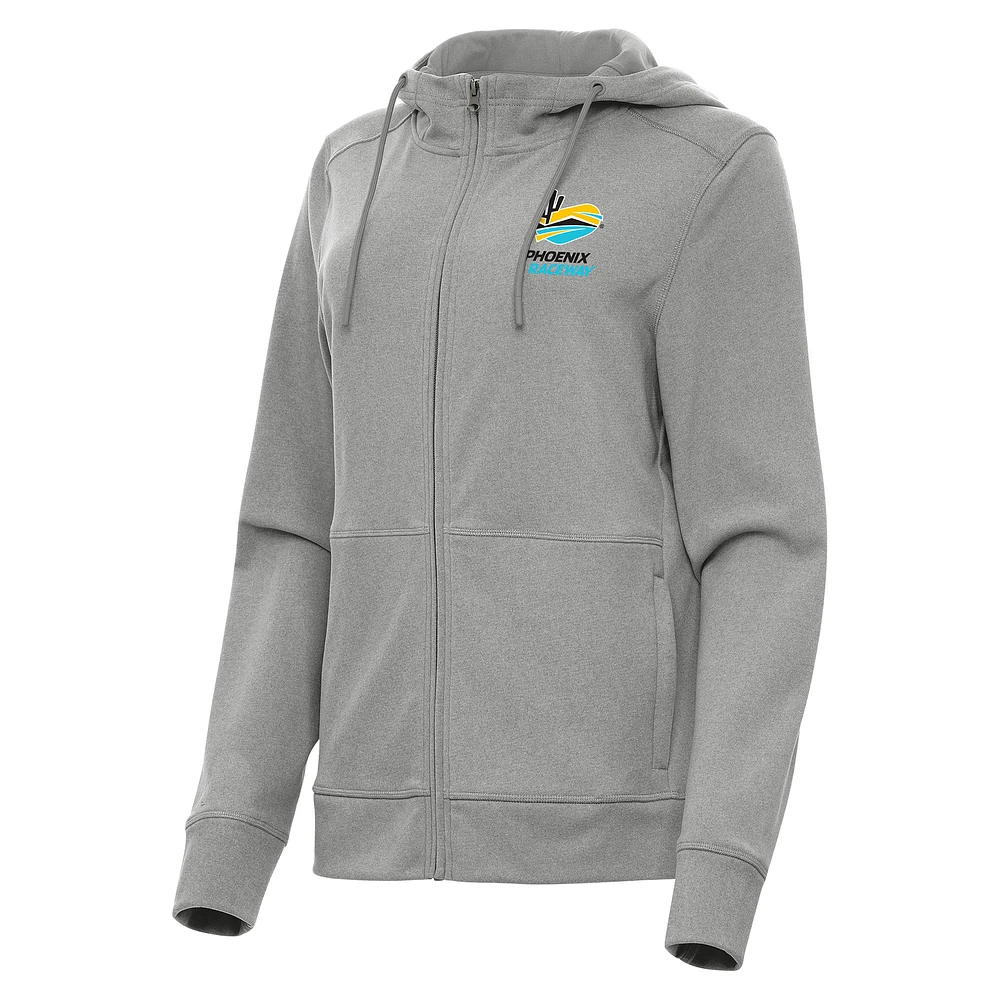 Women's Antigua Heather Gray Phoenix Raceway Seeker Full-Zip Hoodie Jacket