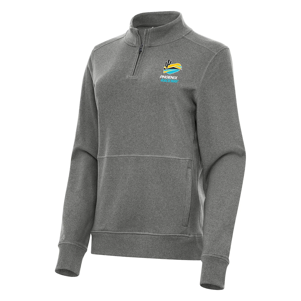 Women's Antigua Heather Black Phoenix Raceway Crush Quarter-Zip Jacket
