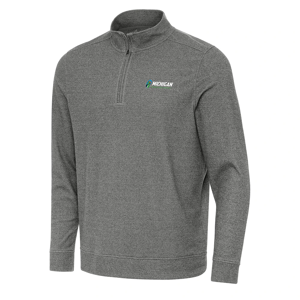 Men's Antigua Heather Michigan International Speedway Subtle 1/4 Zip Pullover Direct to Film