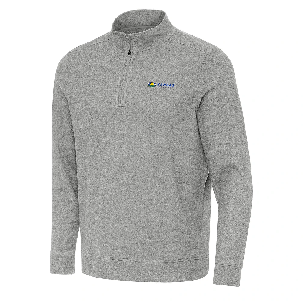 Men's Antigua Heather Gray Kansas Speedway Subtle 1/4 Zip Pullover Direct to Film