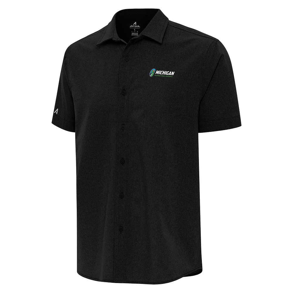Men's Antigua Michigan International Speedway Activate Full-Button Short Sleeve Top