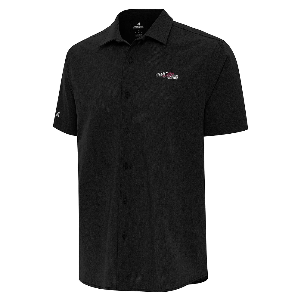 Men's Antigua Black Joe Gibbs Racing Activate Full-Button Short Sleeve Top