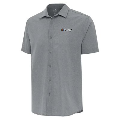 Men's Antigua NASCAR Merchandise Activate Full-Button Short Sleeve Top