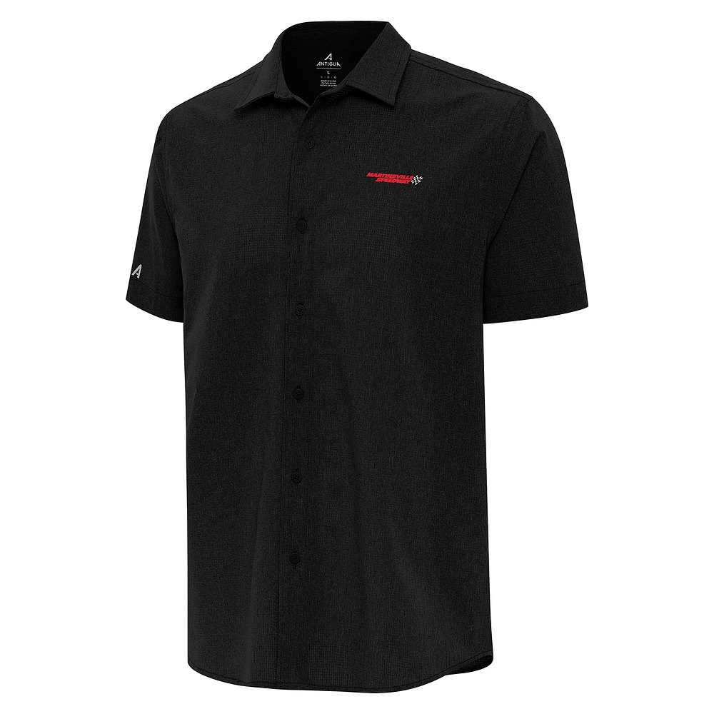 Men's Antigua Black Martinsville Speedway Activate Full-Button Short Sleeve Top