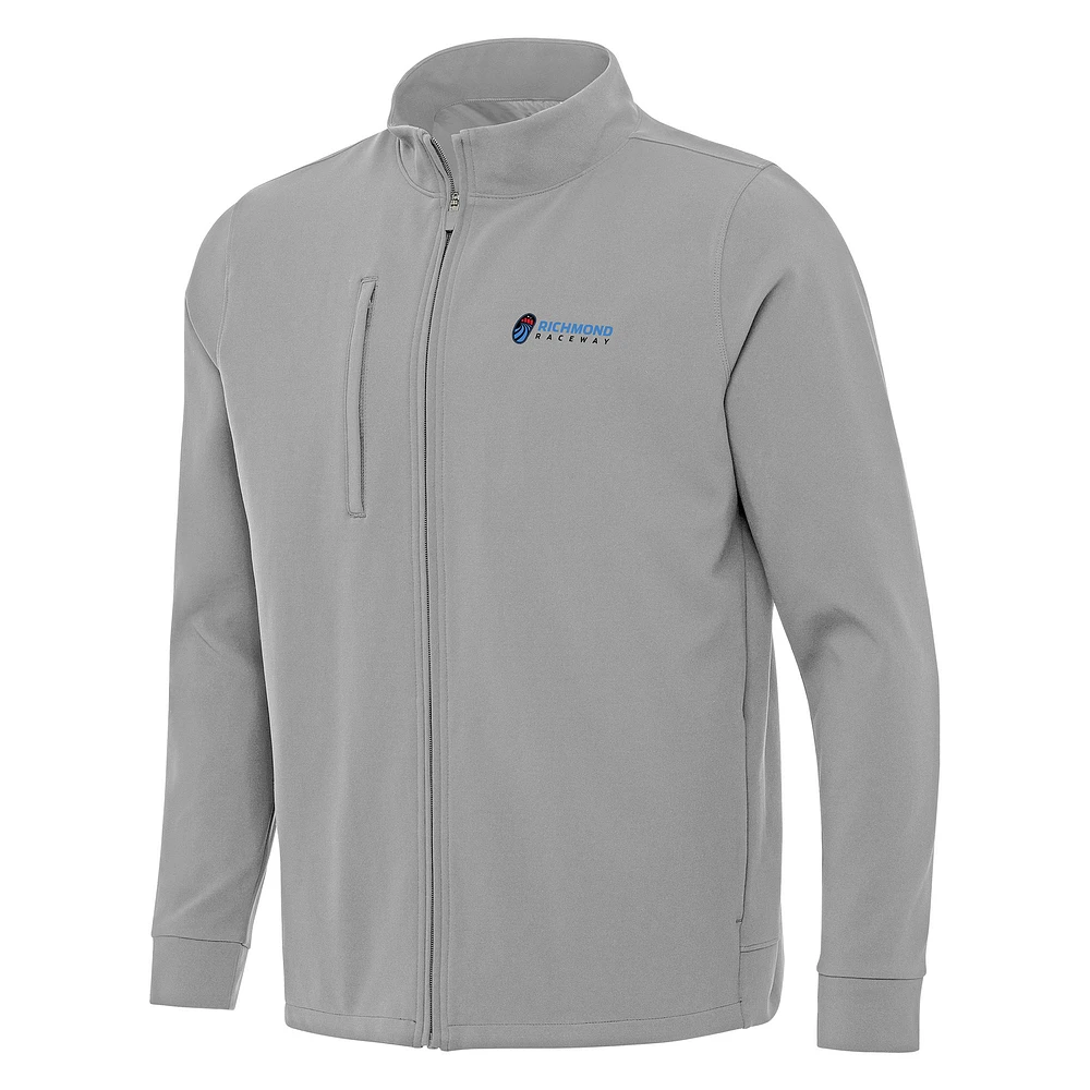 Men's Antigua Gray Richmond Raceway Regard Full-Zip Jacket