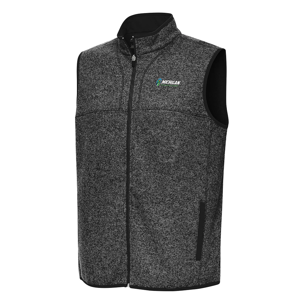 Men's Antigua Heather Black Michigan International Speedway Fortune Full-Zip Vest
