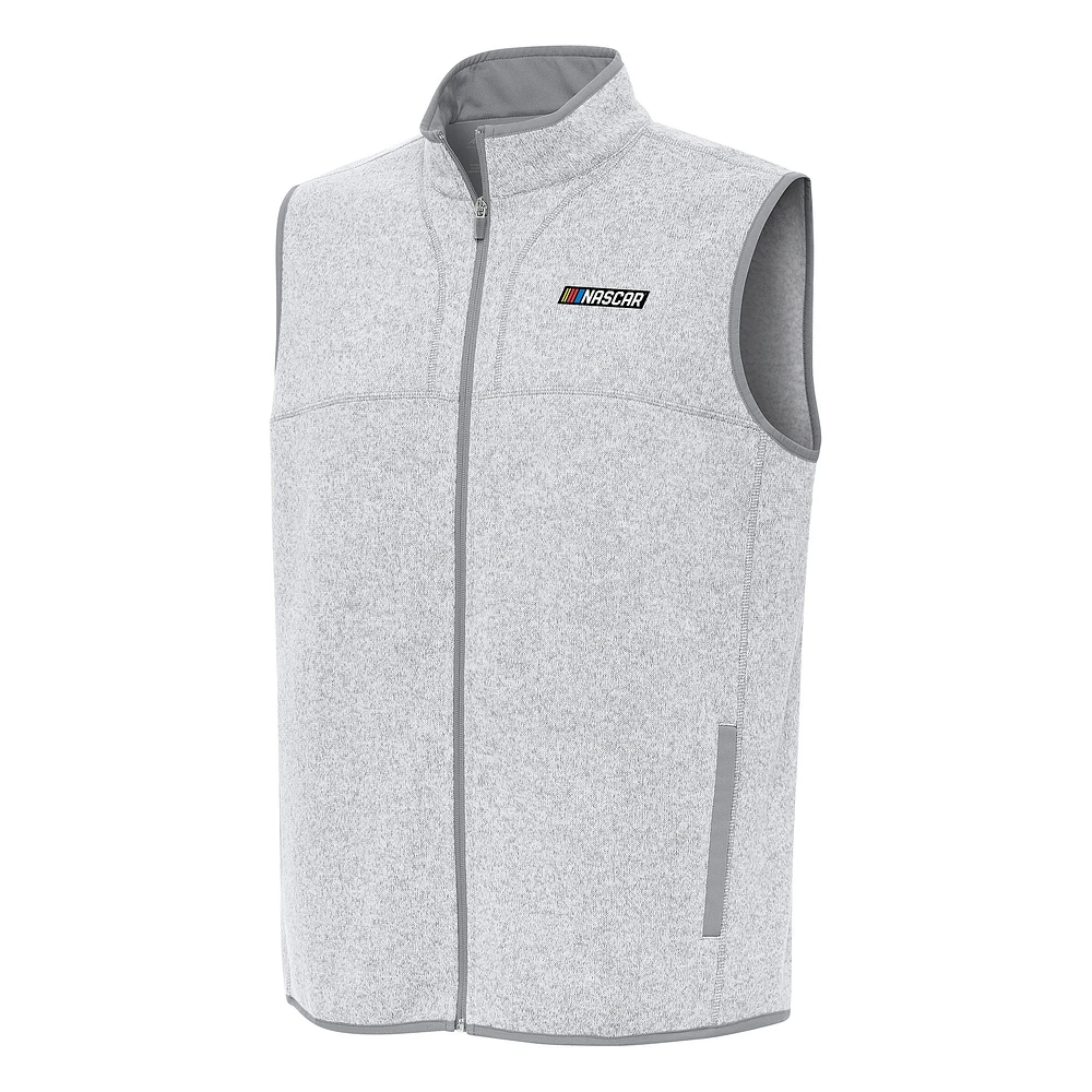 Men's Antigua Heather Gray NASCAR Merchandise Fortune Full-Zip Vest