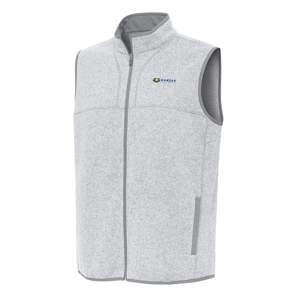 Men's Antigua Heather Gray Kansas Speedway Fortune Full-Zip Vest