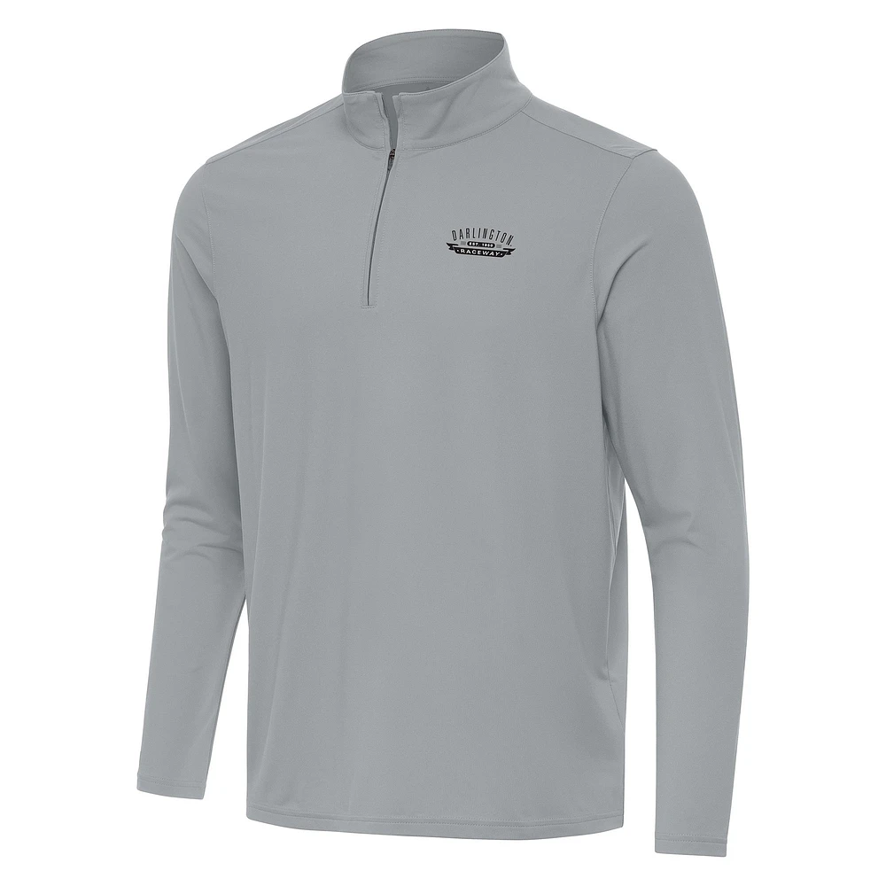 Men's Antigua Gray Darlington Raceway Intent Quarter-Zip Top