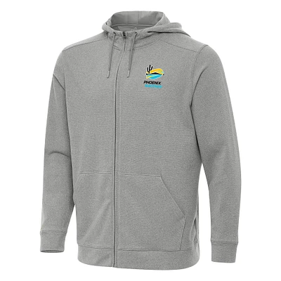 Men's Antigua Heather Gray Phoenix Raceway Effortless Full-Zip Hoodie