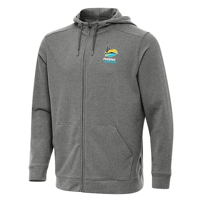 Men's Antigua Heather Black Phoenix Raceway Effortless Full-Zip Hoodie