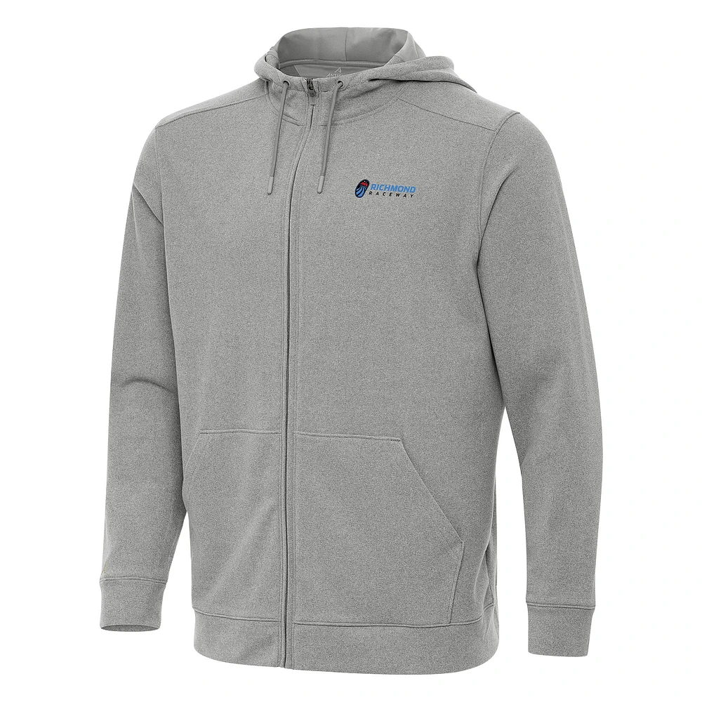 Men's Antigua Heather Gray Richmond Raceway Effortless Full-Zip Hoodie
