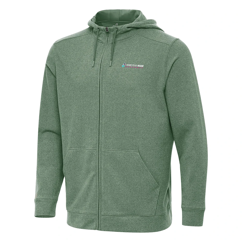 Men's Antigua Heather Homestead-Miami Speedway Effortless Full-Zip Hoodie