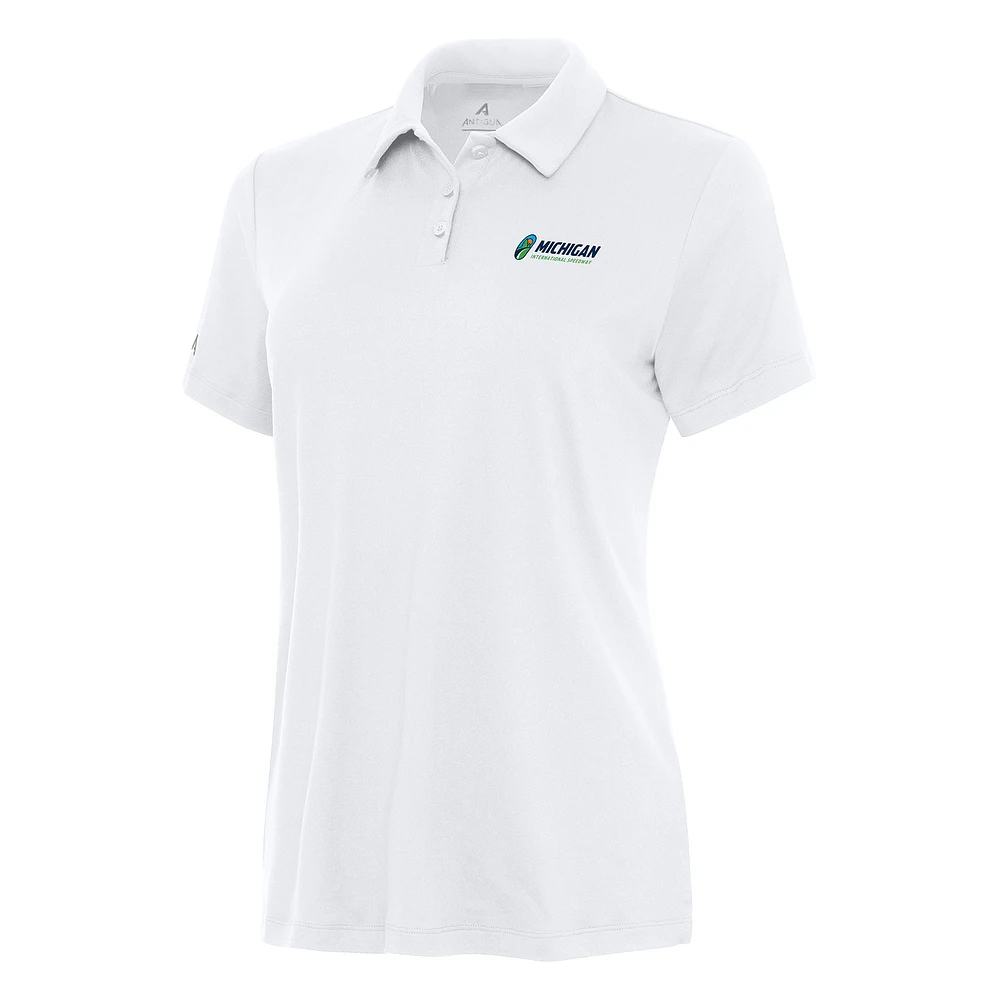 Women's Antigua White Michigan International Speedway Reprocess Polo