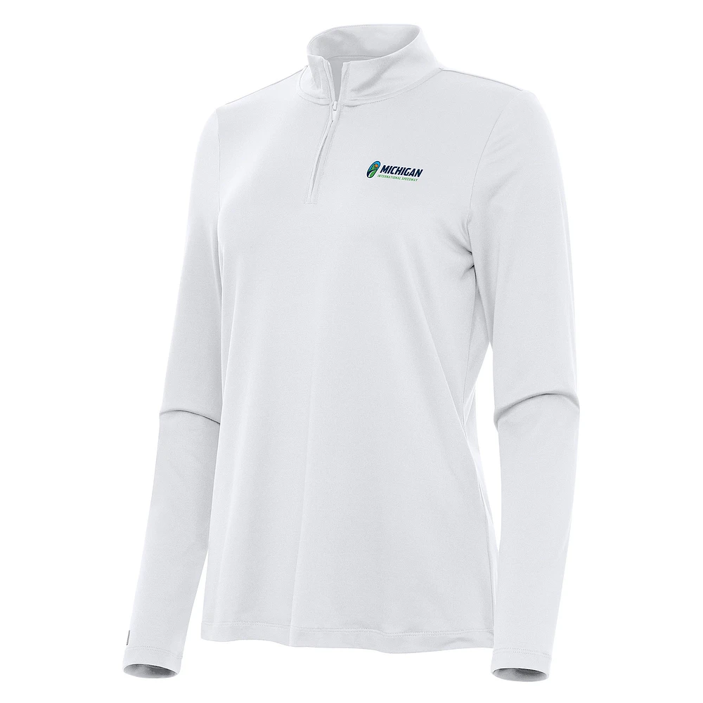 Women's Antigua White Michigan International Speedway Reprocess Quarter-Zip Top