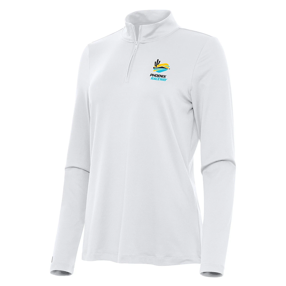 Women's Antigua White Phoenix Raceway Reprocess Quarter-Zip Top