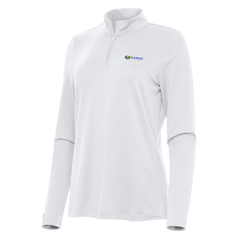 Women's Antigua White Kansas Speedway Reprocess Quarter-Zip Top