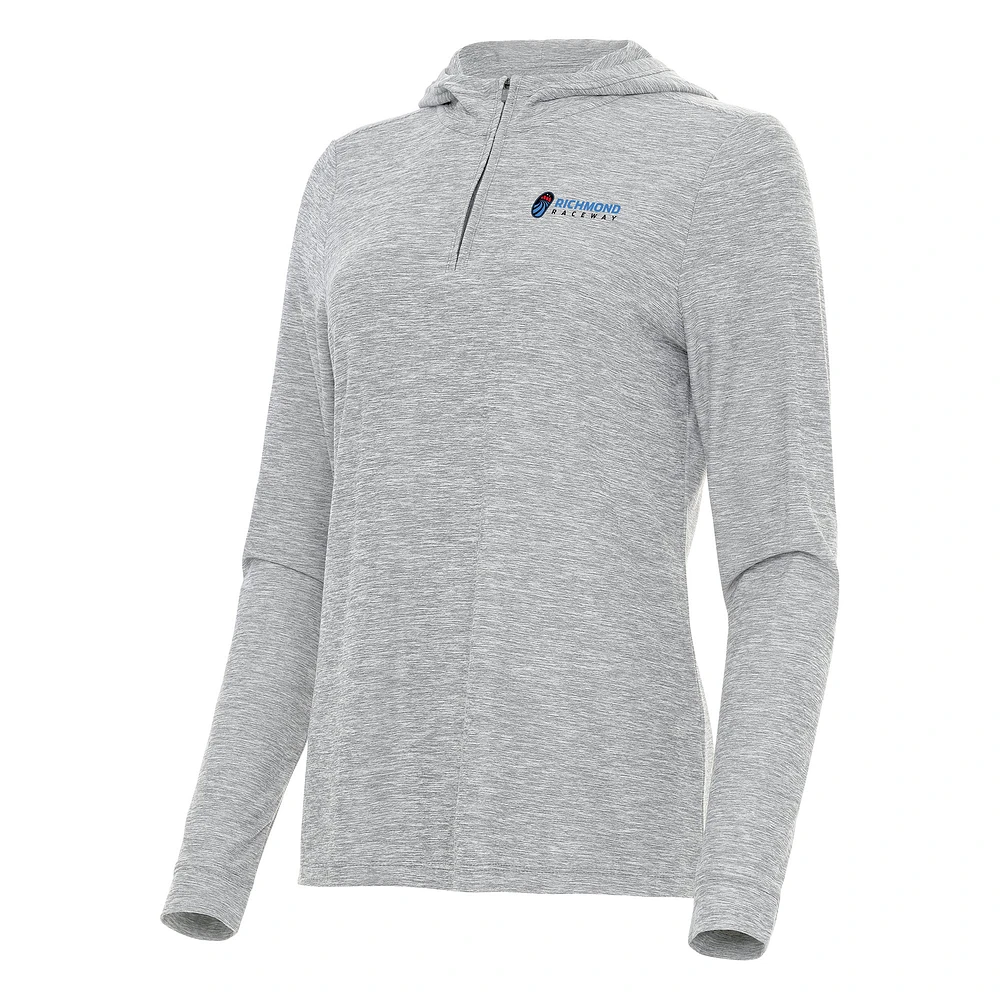 Women's Antigua Heather Gray Richmond Raceway Daybreak Quarter-Zip Pullover Hoodie