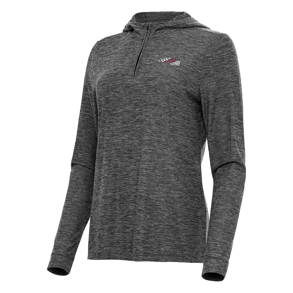 Women's Antigua Heather Black Joe Gibbs Racing Daybreak Quarter-Zip Pullover Hoodie
